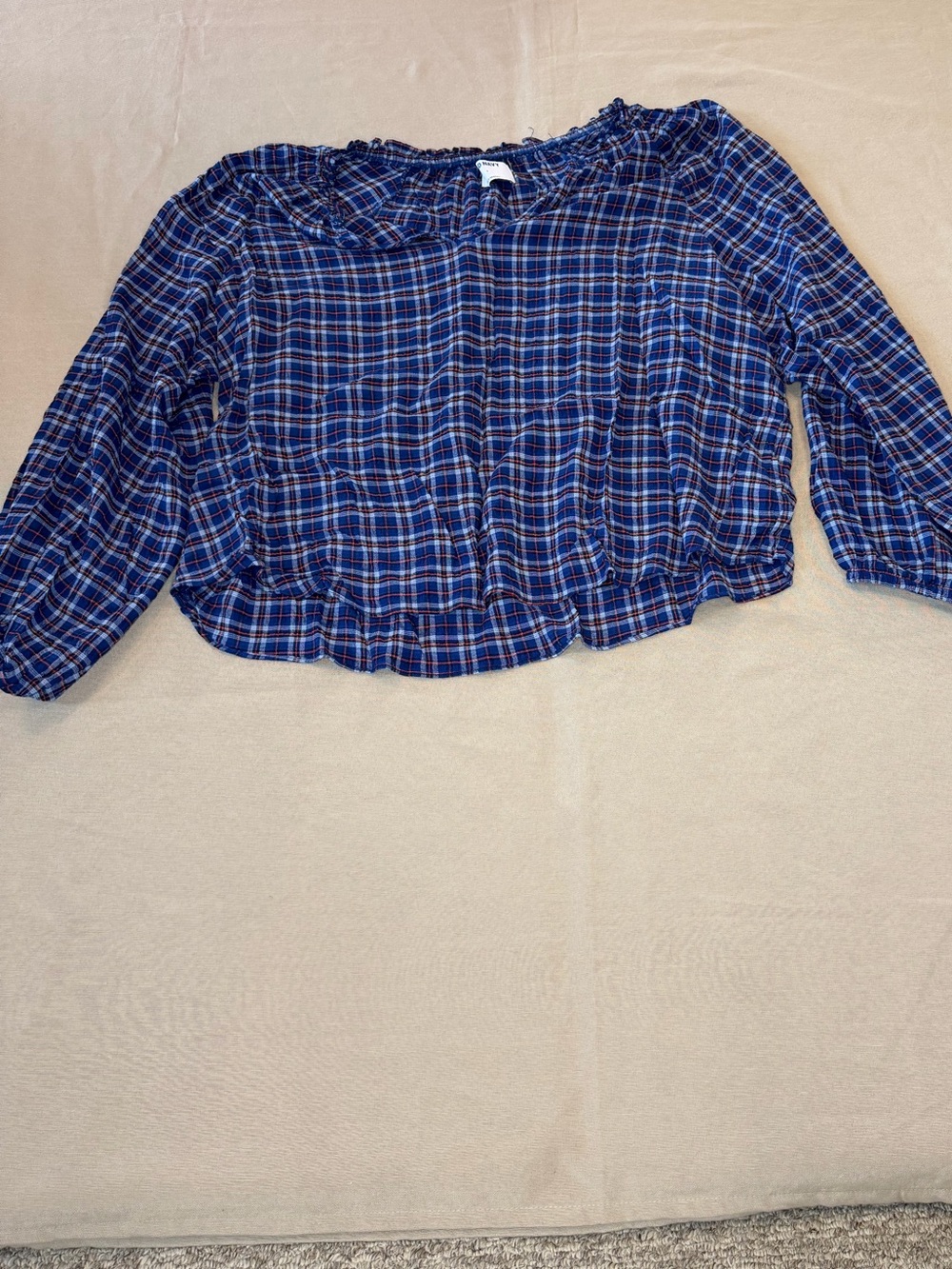 Old Navy Blue Plaid Peasant Top